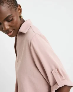 Textured Fabric Collar Utility Popover Top