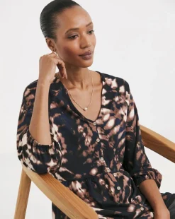 Tie Dye Print Button Front Longline Top