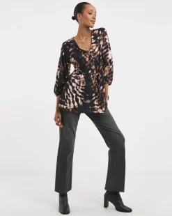 Tie Dye Print Button Front Longline Top