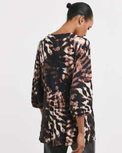 Tie Dye Print Button Front Longline Top