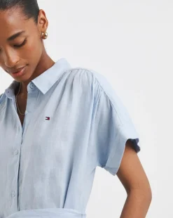 Tommy Hilfiger Linen Belted Short Sleeve Midi Dress