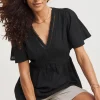Trim Detail Flutter Sleeve Top
