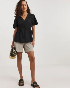 Trim Detail Flutter Sleeve Top