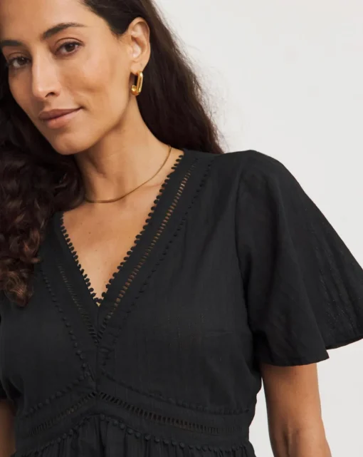 Trim Detail Flutter Sleeve Top