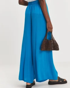 Turquoise Crinkle Wide Leg Wrap Trousers