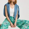 Turquoise Print Crinkle Palazzo Trousers