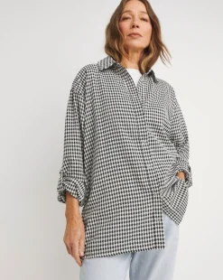 Twill Houndstooth Long Sleeve Shacket