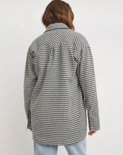 Twill Houndstooth Long Sleeve Shacket