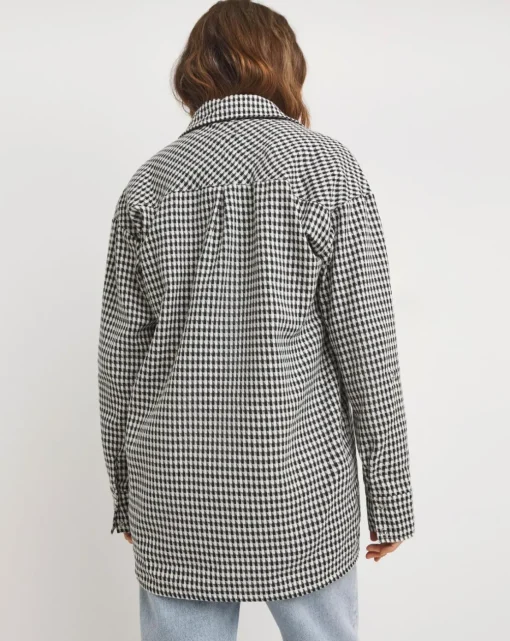 Twill Houndstooth Long Sleeve Shacket
