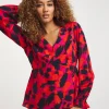 V Neck Abstract Print Tea Top