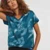 V Neck Printed Satin Front Longline Top