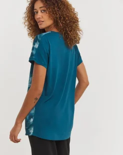 V Neck Printed Satin Front Longline Top