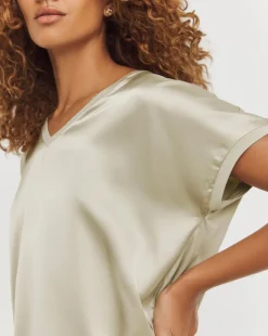 V Neck Satin Front Longline Top
