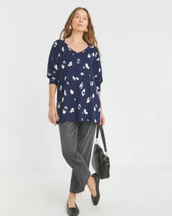 V Neck Soft Touch Animal Print Longline Top