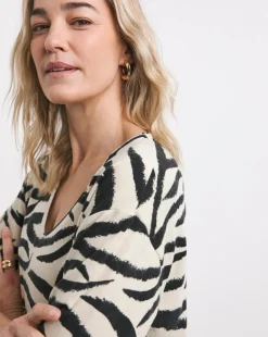 V Neck Soft Touch Zebra Print Longline Top