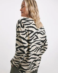 V Neck Soft Touch Zebra Print Longline Top
