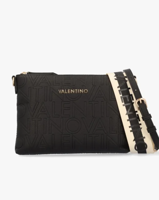 Valentino Bags Pansy Logo Top Zip Black Cross-Body Bag
