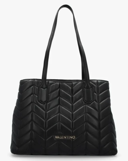 Valentino Bags Petal Quilted Chevron Black Shopper Bag