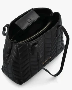 Valentino Bags Petal Quilted Chevron Black Shopper Bag