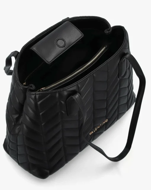 Valentino Bags Petal Quilted Chevron Black Shopper Bag