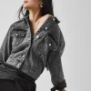 Washed Black Cropped Denim Jacket