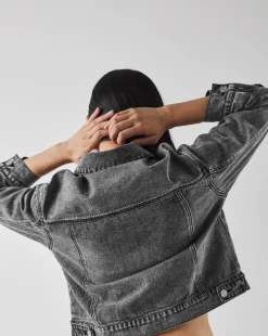 Washed Black Cropped Denim Jacket