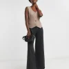 Washed Pleat Detail Wide Leg Jeans