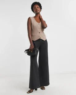 Washed Pleat Detail Wide Leg Jeans