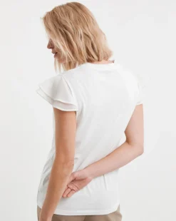 White Crew Neck Chiffon Sleeve Top