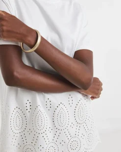 White Short Sleeve Broderie Hem Top