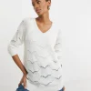 White V-neck Open Stitch Tunic
