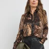 Womens Classic Satin Long Sleeve Shirt - Snake Print