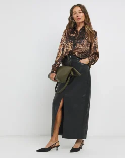 Womens Classic Satin Long Sleeve Shirt - Snake Print
