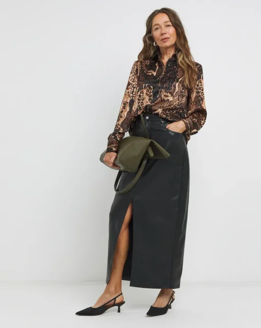 Womens Classic Satin Long Sleeve Shirt - Snake Print