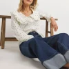 Womens Collar Detail Frill Button Through Blouse - Cream Spot