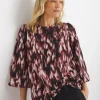 Womens Crew Neck Blouson Sleeve Blouse - Abstract