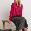 Womens Dipped Back Long Sleeve Shirt - Red Abstract