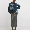 Womens Georgette Tie Detail Collarless Blouse - Abstract Print