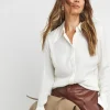 Womens Hammered Satin Oversized Long Sleeve Shirt - Ivory