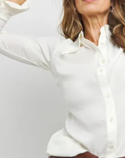 Womens Hammered Satin Oversized Long Sleeve Shirt - Ivory