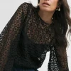 Womens Lace Bishop Sleeve Blouse - Black
