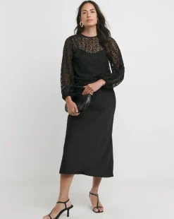 Womens Lace Bishop Sleeve Blouse - Black