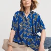 Womens Printed Oversized Blouse - Blue Abstract