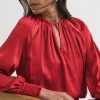 Womens Satin Cut Out Detail Long Sleeve Blouse - Red