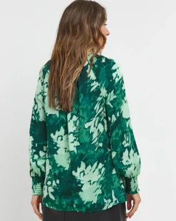 Womens Satin Cut Out Detail Long Sleeve Blouse - Green Floral