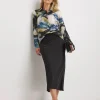 Womens Satin Longline Long Sleeve Shirt - Blue/Natural Abstract