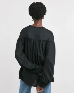 Womens Twill Feminine Blouse - Black