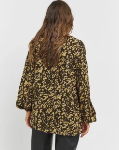 Womens Viscose Tie Detail Blouse- Animal