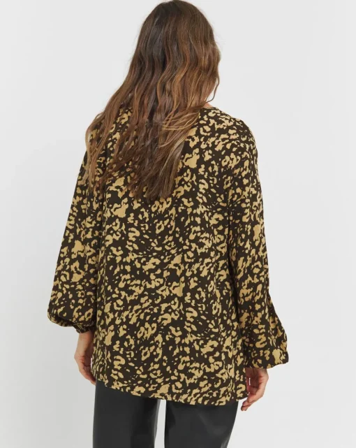 Womens Viscose Tie Detail Blouse- Animal