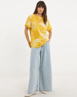 Woven Front Curved Hem Longline Top